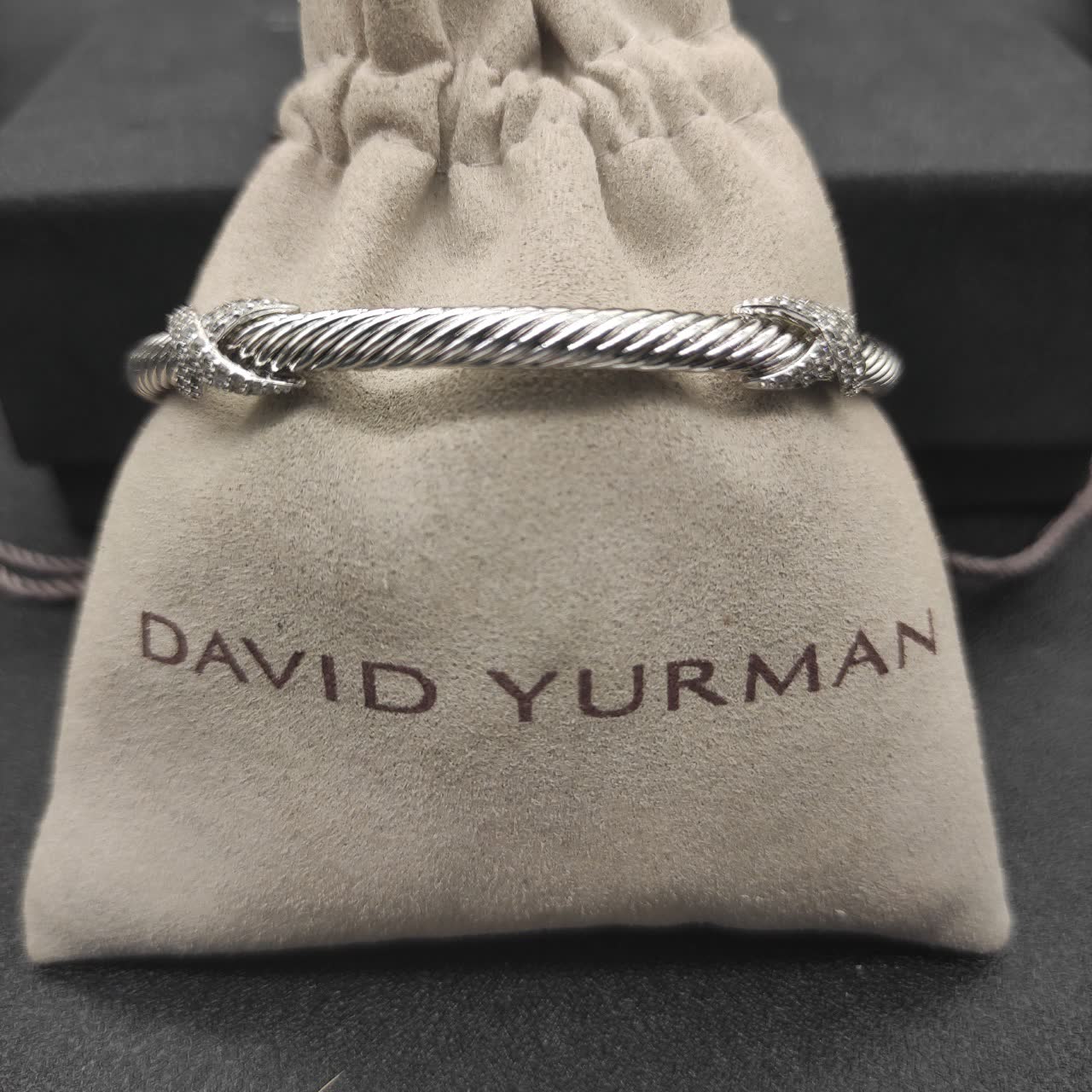 David Yurman Silver Twisted Wire Bracelet with Diamond Accents